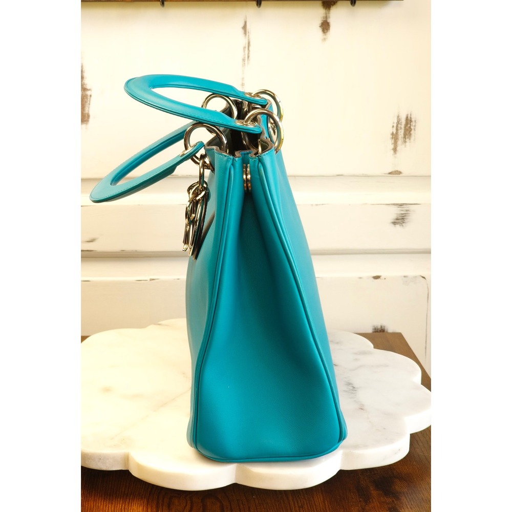 Christian Dior Diorissimo Turquoise Leather Tote Bag Silver Hardware with Pouch - Picture 4 of 16